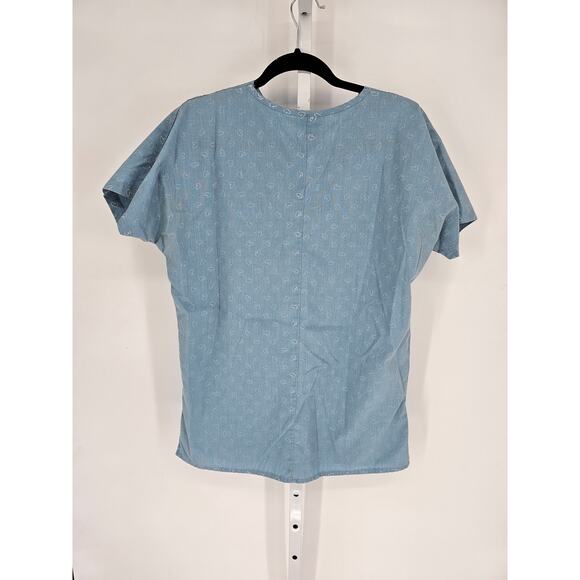 PL Uniform Women's Blue V-neck Heart Print Short Sleeve Scrub Top Size M - Picture 4 of 4